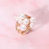 Fashnzfab Pearl Embellished Stretch Ring - Cream, Gold In Gold