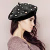 Fashnzfab Pearl Embellished Tam Beret Hat In Black