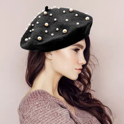 Fashnzfab Pearl Embellished Tam Beret Hat In Black