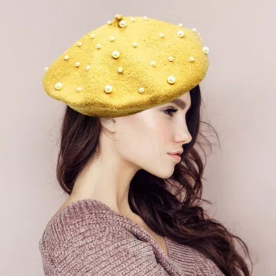 Fashnzfab Pearl Embellished Tam Beret Hat In Gold