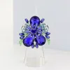 Fashnzfab Pearl Embellished Teardrop Stone Accented Flower Stretch Ring In Blue
