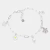 Fashnzfab Pearl Enamel Flower Metal Honey Bee Charm Station Bracelet Worn Silver In Metallic