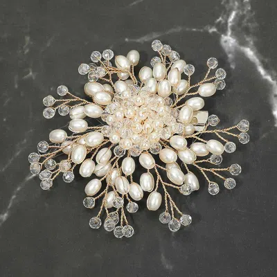 Fashnzfab Pearl Faceted Bead Burst Floral Pin Brooch Alligator Snap Hair Clip In Multi