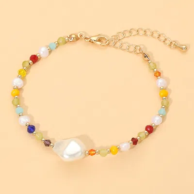 Fashnzfab Pearl Faceted Beaded Bracelet In Blue