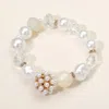 Fashnzfab Pearl Faceted Beaded Stretch Bracelet Ab, Clear, Gold In Multi