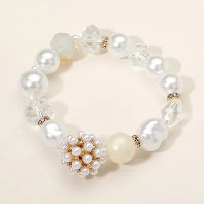 Fashnzfab Pearl Faceted Beaded Stretch Bracelet Ab, Clear, Gold In Multi