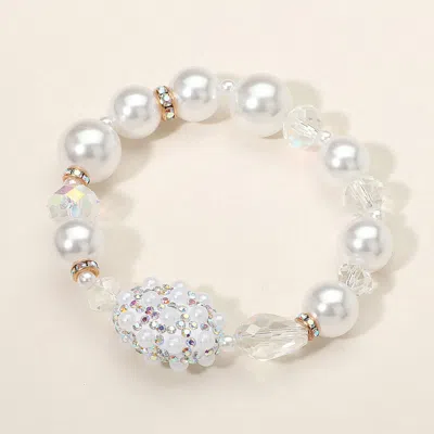 Fashnzfab Pearl Faceted Beaded Stretch Bracelet In White