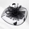 Fashnzfab Pearl Feather Mesh Flower Fascinator / Headband In Black