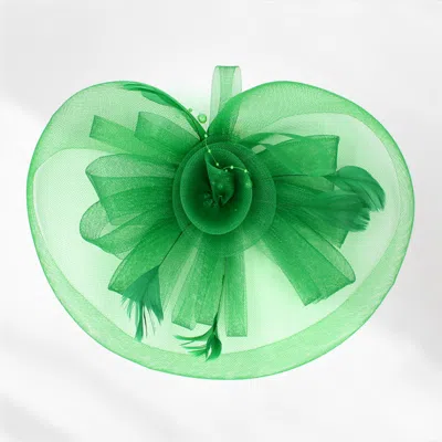 Fashnzfab Pearl Feather Mesh Flower Fascinator / Headband In Green