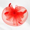 Fashnzfab Pearl Feather Mesh Flower Fascinator / Headband In Red