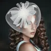 Fashnzfab Pearl Feather Mesh Flower Fascinator / Headband In White