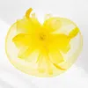 Fashnzfab Pearl Feather Mesh Flower Fascinator / Headband In Yellow