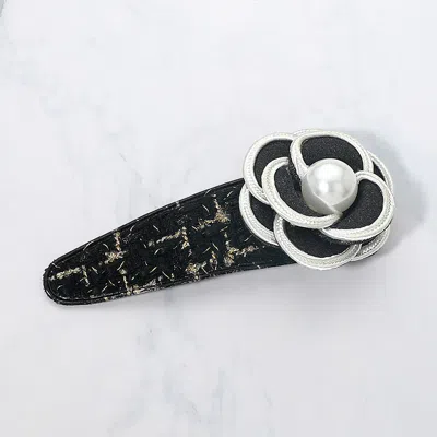 Fashnzfab Pearl Floral Accent Tweed Snap Hair Clip In Multi