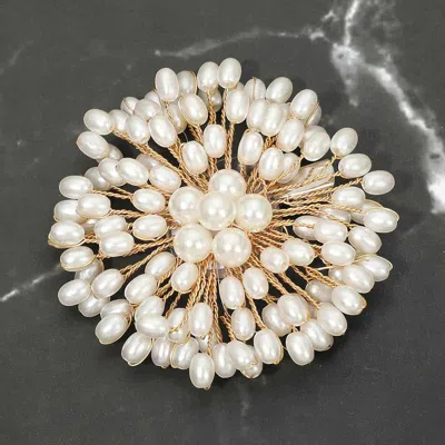 Fashnzfab Pearl Floral Pin Brooch Alligator Snap Hair Clip In Multi