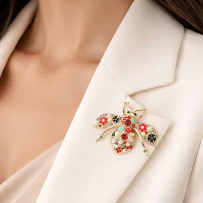 Fashnzfab Pearl Floral Rhinestone Embellished Bee Pin Brooch In Multi