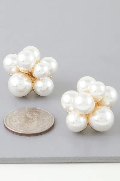 Fashnzfab Pearl Flower Bundle Stud Earrings In Gold