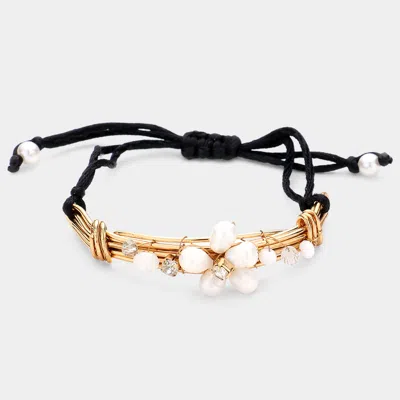 Fashnzfab Pearl Flower Cinch Pull Tie Bracelet In Gold