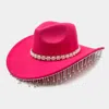 Fashnzfab Pearl Flower Cluster Embellished Band Pointed Rhinestone Stone Paved Fringe Around Cowboy Western Ha In Multi