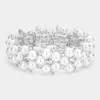 Fashnzfab Pearl Flower Cluster Link Stretch Bracelet Silver In Silver
