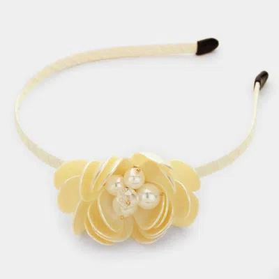 Fashnzfab Pearl Flower Headband In Yellow