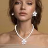 Fashnzfab Pearl Flower Pendant Necklace In White
