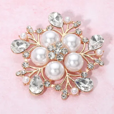 Fashnzfab Pearl Flower Pin Brooch In Silver
