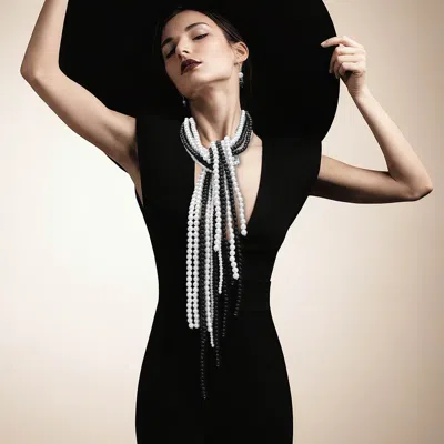 Fashnzfab Pearl Fringe Long Necklace In Multi
