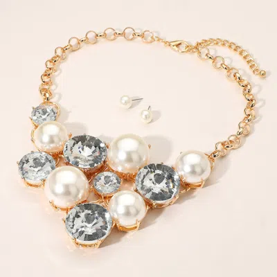Fashnzfab Pearl Gemstone Embellished Accente Statement Necklace In Gold