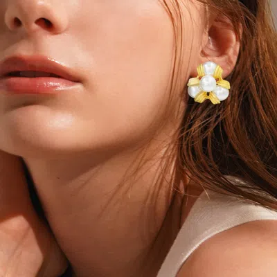 Fashnzfab Pearl Geometric Earrings In Multi
