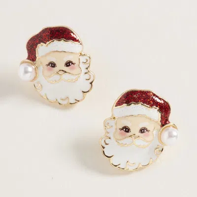 Fashnzfab Pearl Glittered Hat Santa Face Stud Earrings In Red