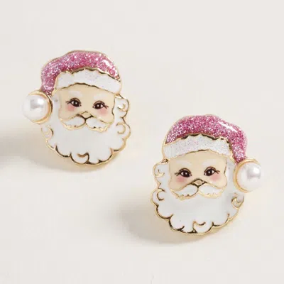 Fashnzfab Pearl Glittered Hat Santa Face Stud Earrings In Multi