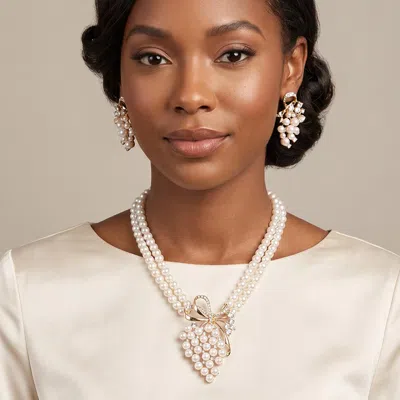 Fashnzfab Pearl Grape Pendant Necklace In Multi
