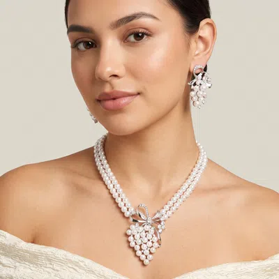 Fashnzfab Pearl Grape Pendant Necklace In Silver