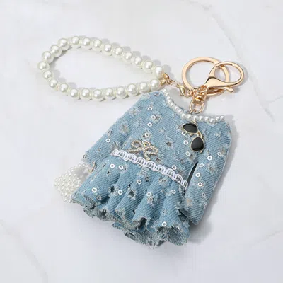 Fashnzfab Pearl Handbag Denim Tweed Jacket Keychain / Bag Charm In Blue