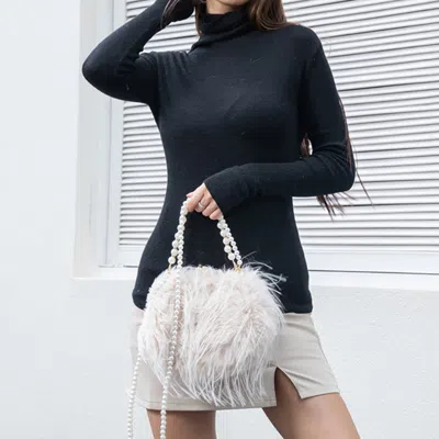 Fashnzfab Pearl Handle Chain Faux Fur Handbag / Shoulder Bag / Crossbody Bag In Sand
