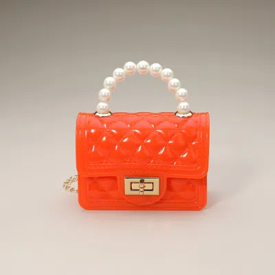 Fashnzfab Pearl Handle Mini Jelly Hand Bag / Crossbody Bag In Orange