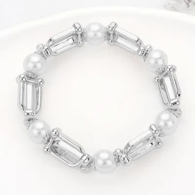 Fashnzfab Pearl Hardware Link Beaded Stretch Bracelet Rhodium In Multi