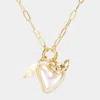 Fashnzfab Pearl Heart Angel Charm Paperclip Chain Necklace In Multi