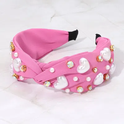 Fashnzfab Pearl Heart Ball Embellished Knot Headband In Multi