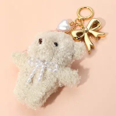 Fashnzfab Pearl Heart Bow Charm Teddy Bear Plush Doll Keychain / Bag Charm In Multi