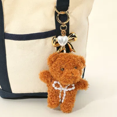 Fashnzfab Pearl Heart Bow Charm Teddy Bear Plush Doll Keychain / Bag Charm In Multi