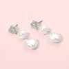 Fashnzfab Pearl Heart Link Dropdown Dangle Earrings - Cream, Silver In Silver