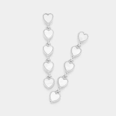 Fashnzfab Pearl Heart Pendant Link Dropdown Earrings In Multi