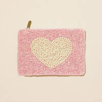 Fashnzfab Pearl Heart Seed Beaded Mini Pouch Bag In Pink