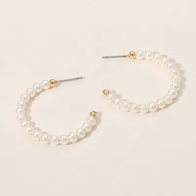 Fashnzfab Pearl Hoop Earrings - Cream, Gold