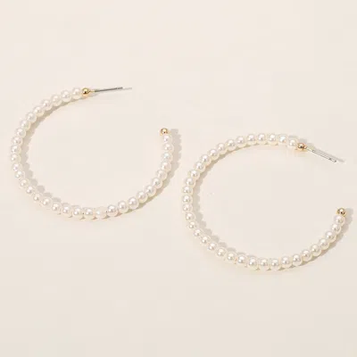 Fashnzfab Pearl Hoop Earrings - Cream, Gold In Multi