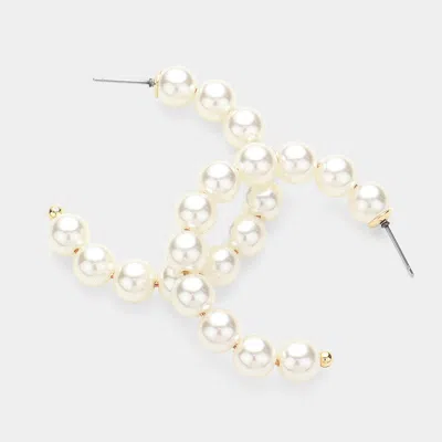 Fashnzfab Pearl Hoop Earrings - Cream In White