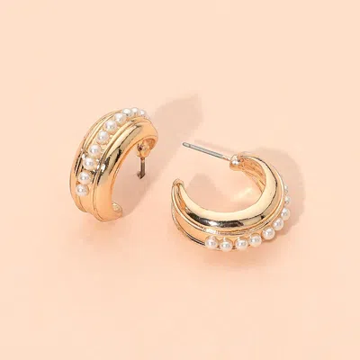 Fashnzfab Pearl Hoop Earrings Gold