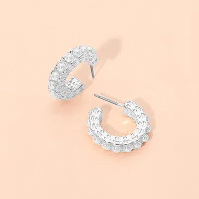 Fashnzfab Pearl Hoop Earrings In Metallic