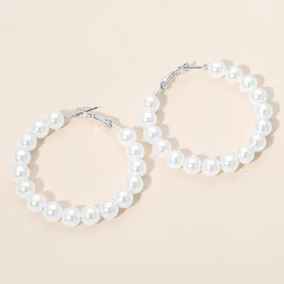 Fashnzfab Pearl Hoop Earrings In Pattern